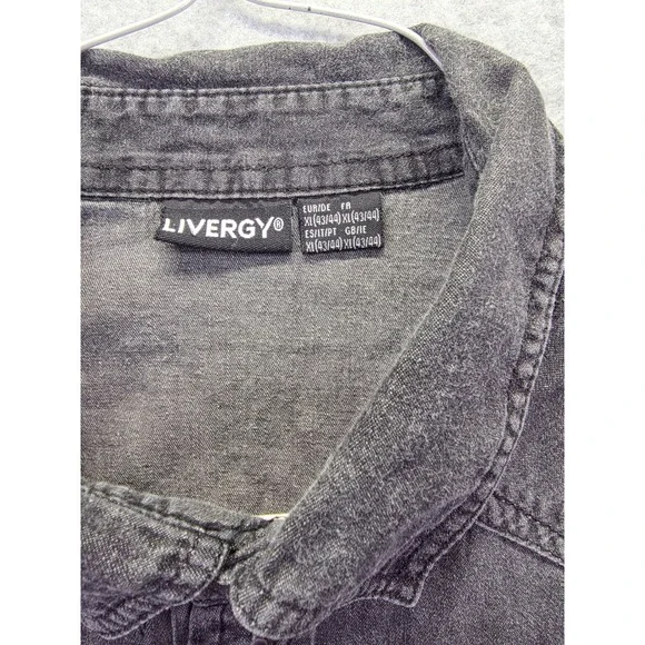 Livergy Mens Long Sleeve Denim Western Shirt Black Faded Cotton XL 43/44 - Picture 6 of 12